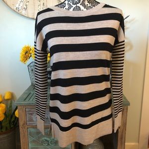 Banana Republic Factory Merino Wool Striped Sweater Black Tan Long Sleeves XS